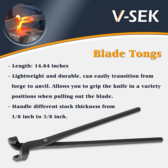 Blacksmith Tongs Set - V-Bit Blade, Flat, and Assembled Tongs for Knife Making, Blacksmithing, and Bladesmithing (3PCS Steel Forge Tongs)