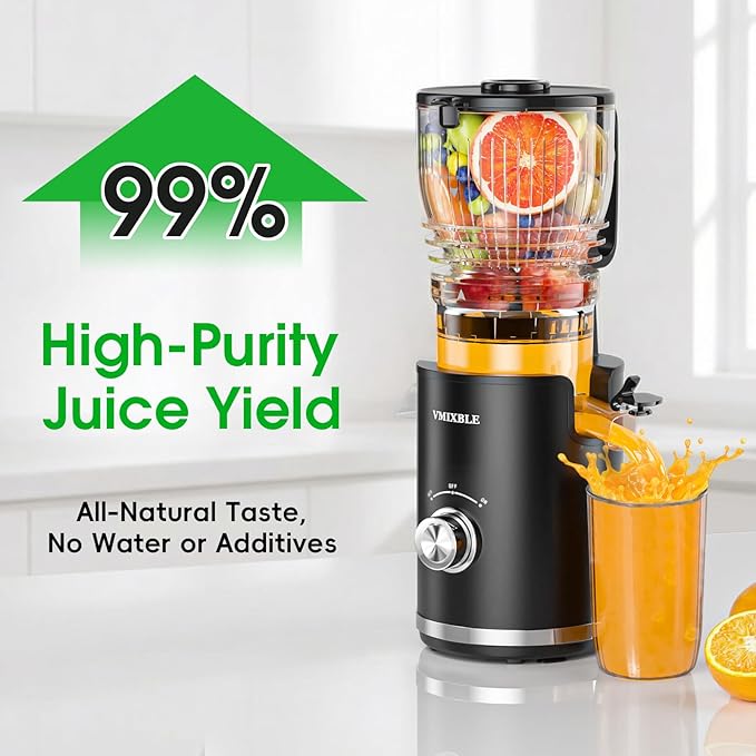 Juicer Machines, Cold Press Juicer with 5.8" Wide Feed Chute, 300W Slow Masticating Juicer for Whole Fruits & Vegetables, High Juice Yield, Easy to Clean, BPA Free Juice Extractor Machine