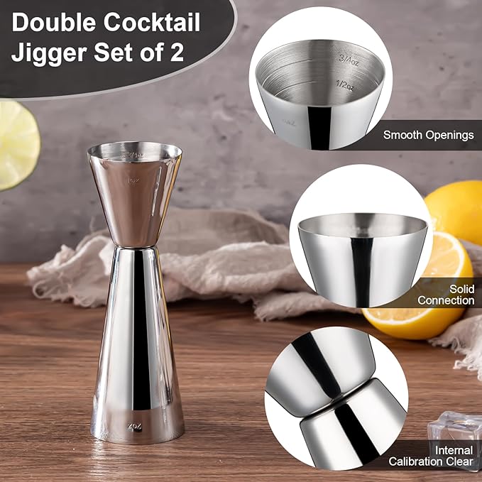 Briout Jigger for Bartending, Double Cocktail Jigger Japanese Premium 304 Food Grade Stainless Steel Jigger 2 OZ 1 OZ with Measurements Inside, Flat Edge
