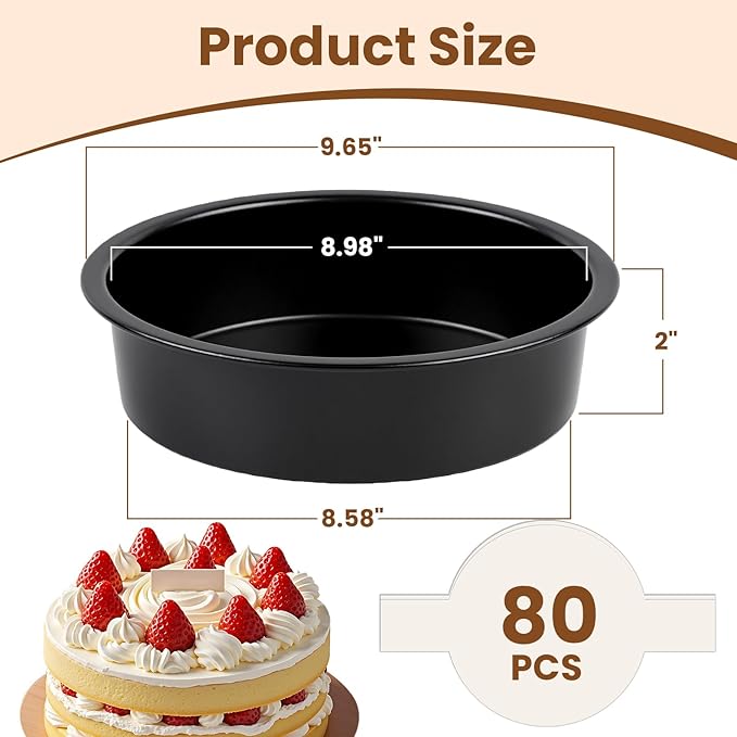 9 Inch Cake Pan Set of 2 - Nonstick Carbon Steel Round Cake Baking Pans with Parchment Paper, Dishwasher Safe, Durable for Large Layer Cakes, Birthday & Christmas Baking