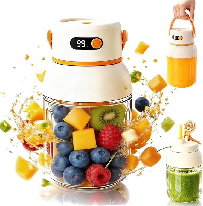 Portable Electric Juicer Cup with Zero Cord Hassle,Rechargeable Personal Blender,Digital Display,Power off when the lid is opened,2600mAh battery capacity for Gym, Office, Outdoors (800ml)
