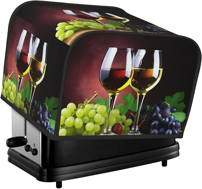 Grapes Red Wine Covers for Toasters 4 Slice,Cute Funny Bread Machine Cover with Handle,Washable Stain Resistant Kitchen Small Appliance Cover Dining Decor