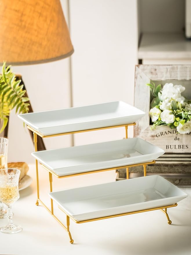YHOSSEUN 3 Tier Serving Tray with Serving Stand, Serving Dishes for Entertaining, Tiered Serving Tray for Mother's Day, Suitable for Dessert Table Display Set Catering Supplies, 12 inch Gold