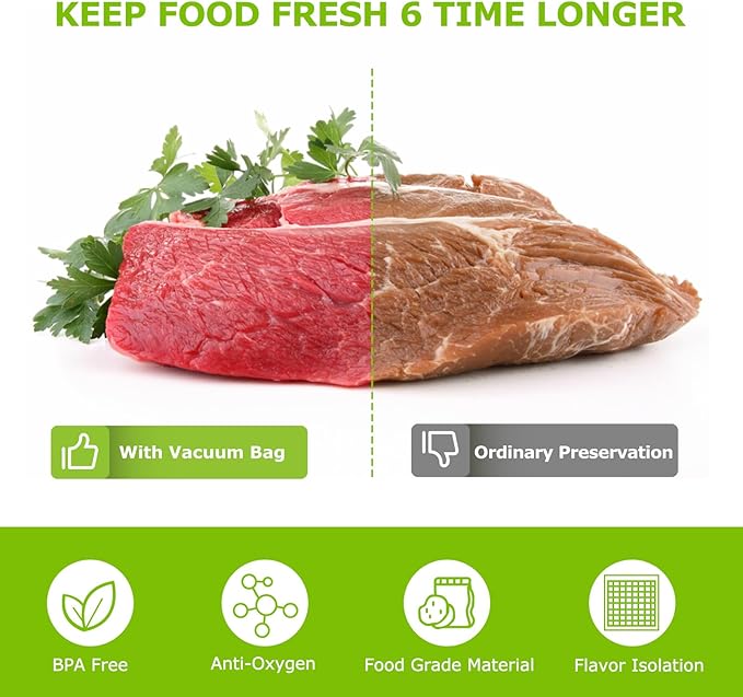 Bonsenkitchen Precut Vacuum Sealer Bags, 500 Pint 6" x 9" Food Sealer Bags,Commercial Grade, BPA Free, Heavy Duty, Customized Size Vacuum Bags for Vac Storage, Meal Prep or Sous Vide Cooking, VB11
