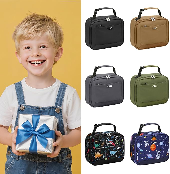 Lunch Box Kids Insulated Lunch Bag for Boys Girls Cute Reusable Lunch Tote Bag Waterproof Portable Thermal Lunch Box Kids for School Picnic Travel Grey