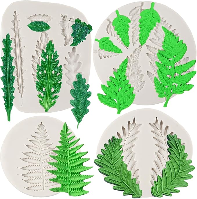 Tropical Leaf Silicone Mold Fern Leaves Fondant Molds For Cake Decoration Cupcake Topper Chocolate Candy Resin Polymer Clay Set of 4