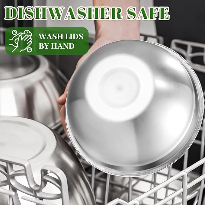 8PCS Mixing Bowls with Lids Set - 5 Nesting Mixing Bowls, 3 Grater Attachments, Lids, Stainless Steel Mixing Bowls for Mixing & Serving, Size 1.5/2.1/3.5/4/4.5 QT, Black