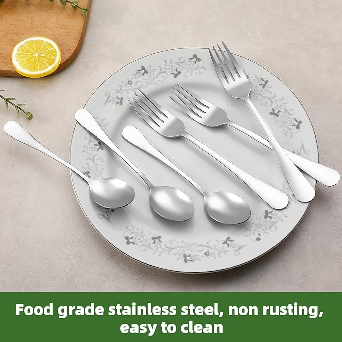 12 Pcs Forks and Spoons Silverware Set, Food Grade Stainless Steel Flatware Cutlery Set for Home, Kitchen and Restaurant, 6 Dinner Fork(8") and 6 Teaspoon(6.7"), Mirror Polished, Dishwasher Safe