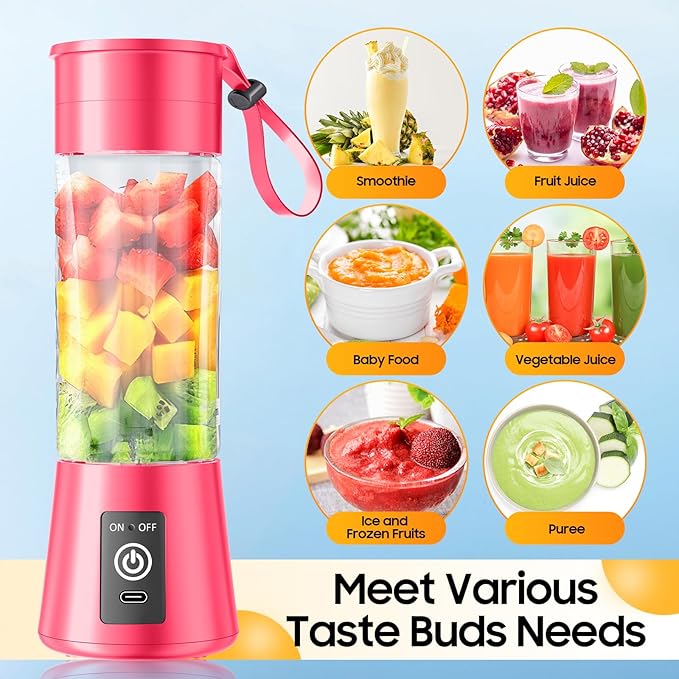 Cordless Portable Personal Size Blender - Mini Blender Make Smoothies and Shakes, 380Ml BPA Free Travel Cup, Powerful Blending Suit in Office/Home/Gym, Mother's Day