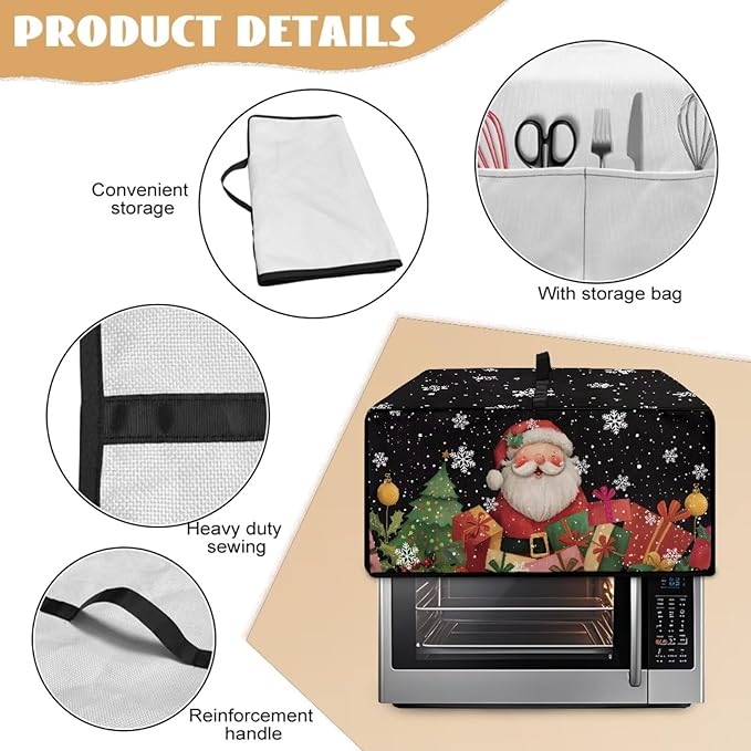 Toaster Oven Cover Dust-Proof Countertop Convection Oven Cover Protective Smart Microwave Oven Accessories and Decor, M, Santa Claus Snowflake Black Christmas Decor