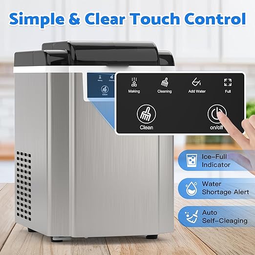 Countertop Ice Makers Machine with Basket and Scoop, 38Lbs/24h Soft Chewable Pellet Ice, One-Click Operation, Nugget Ice Maker for Home, Kitchen, Camping, RV, Office and Party,Sliver