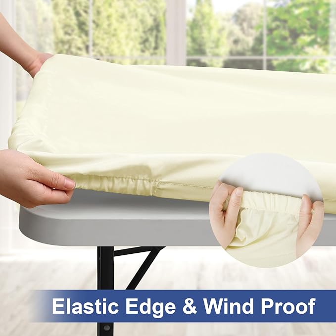 homing Rectangle Table Cloth Cover, Waterproof Polyester Elastic Fitted Tablecloth, Fits for 6 Foot Folding Tables, Washable Table Protector for Picnic, Camping, Outdoor (Cream Yellow, 30" x 72")