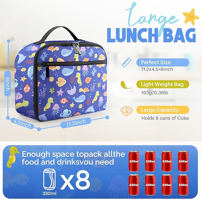 Lunch Box for Women Men & Adult, Insulated Lunch Bag, Cooler Reusable Cute Lunch Containers, Leak Proof and Waterproof Large Capacity lunch tote bags for Work, Travel, Picnic Outdoor and Beach
