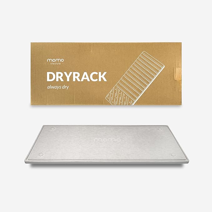 Momo Lifestyle DryRack® Stone Tray 17.5″ × 6.85″ Graphite Gray — Elevated Diatomaceous-Earth Multi-Use Drying & Pet-Feeding Platform, No Rust, No Mold, Kitchen Counter & Pet Area