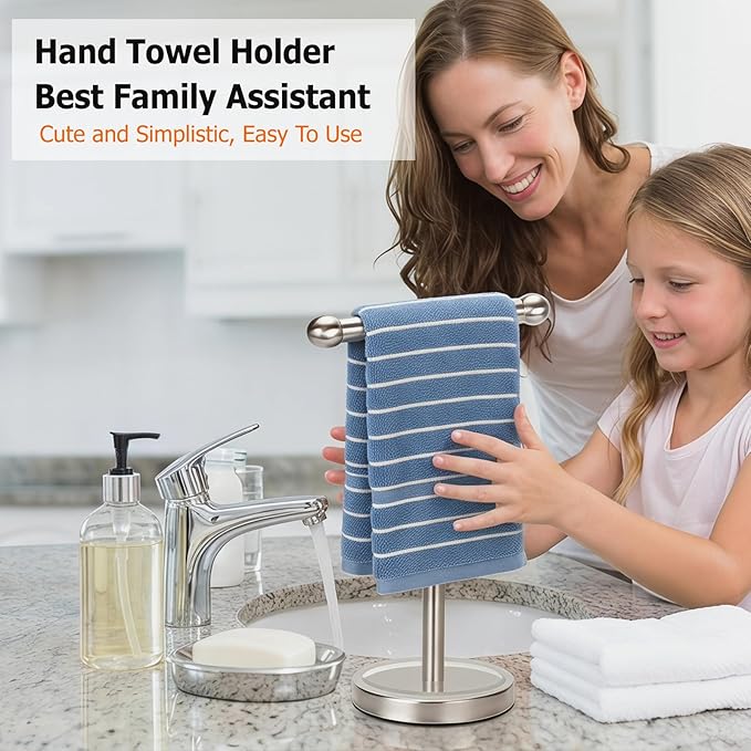 Hand Towel Holder Stand with Heavy Stainless Steel Base, T-Shape Towel Rack, Free-Standing Towel Holder Countertop for Bathroom (Brushed Nickel)