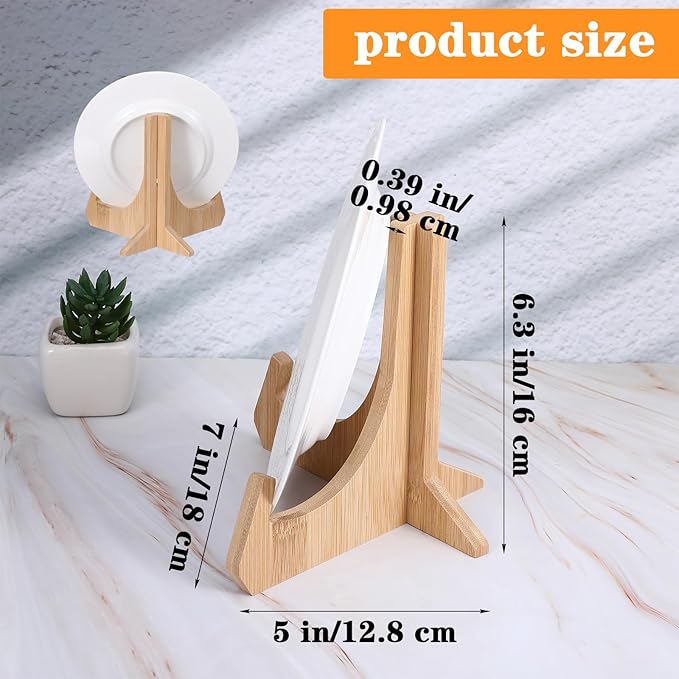 Bamboo Plate Holders Plate Stands for Display 6 Inch Wood Display Stand Displaying Frame Holder for Picture Dish Plaque Photo Book Platter Table Decorative Book Postcard Artworks Album