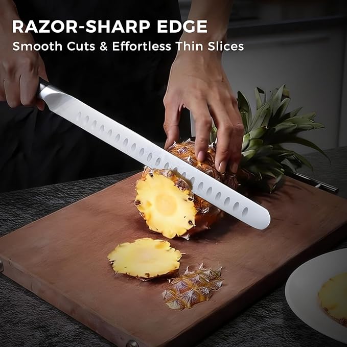Brisket Knife, 12 Inch Carving Knife for Meat, Razor Sharp High Carbon Steel, Full Tang Ergonomic Pakkawood Handle Slicing Knives for Roast Beef, BBQ, Turkey, Grilling Gift for Men