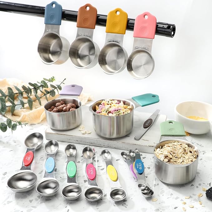 Magnetic Measuring Cups and Spoons Set of 16 Stainless Stee Stackable Nesting 7pcs Measuring Cups 9pcs Measuring Spoons for Dry and Liquid Ingredients