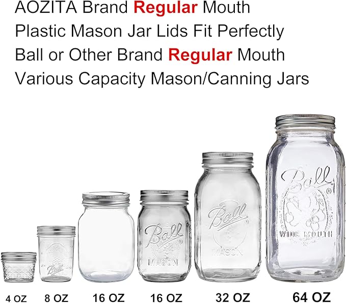 AOZITA [16 Pack] Colored Plastic Mason Jar Lids Fits Ball, Kerr & More - 8 Wide Mouth & 8 Regular Mouth - Storage Caps for Canning Jars, Dishwasher Safe & Food Grade & Leakproof
