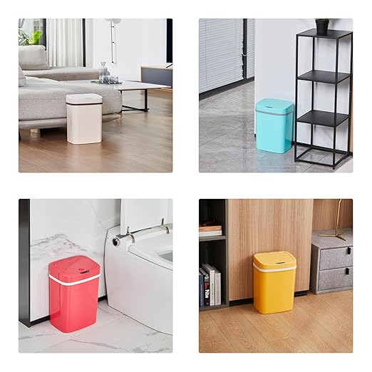 Touchless Motion Sensor Trash Can with Sealing Lid Automatic Soft Close Silent Bathroom Kitchen Office Waste Bin Narrow Rectangular ABS Hands Free Smart Home Garbage Container (Yellow)