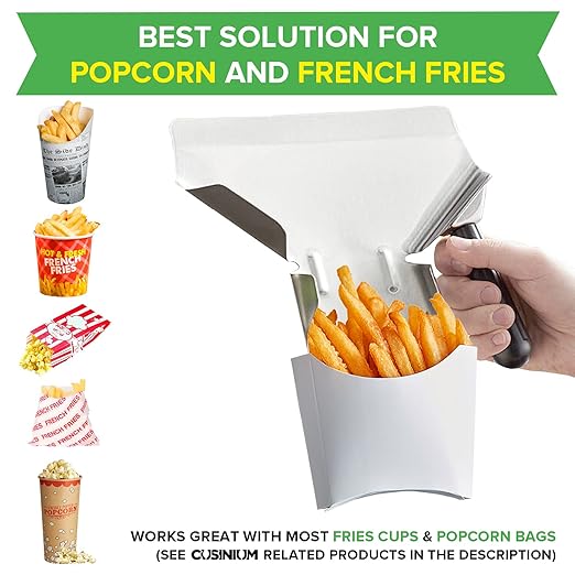 CUSINIUM Popcorn Scoop Right Handle and Medium Holes Dredge Set - Metal Popcorn Scooper - French Fry Scoop - No Seasonings/Consumables included