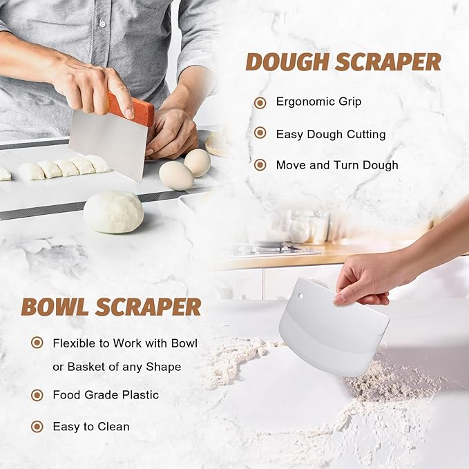 Sourdough Proofing Basket Gift Set, 9" Round and 10" Oval Banneton Bread Baking Supplies, Sourdough Baskets with Bread Lame, Danish Whish, Bowl Scraper, Sourdough Scraper, and Linen Liner