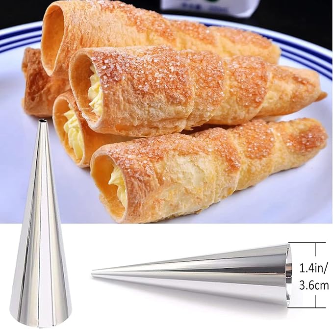 10 Pack Croissant Baking Forms 5 Inch + 10 Pack 5 Inch Cannoli Tube Moulds Kit, with Blue Pastry Bags Reusable, Cleaning Brush and Quality long Cream Icing Piping Tip for DIY Croissant Rolls