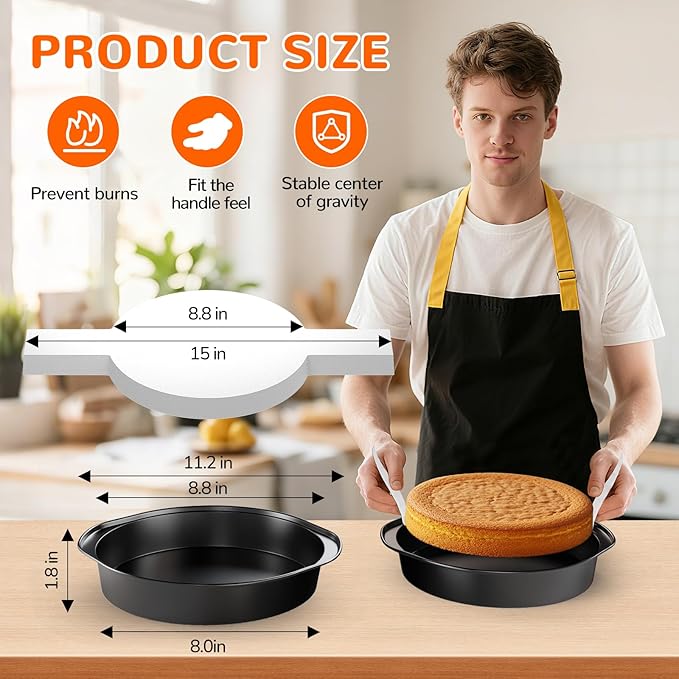 9 Inch Round Cake Pan with Handle, 3PCS Nonstick Cake Pans with 100 PCS Parchment Paper