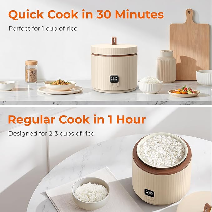 Compact Mini Rice Cooker Small Kitchen 3-Cup (Uncooked) / 6-Cup (Cooked), Non Stick Ceramic Inner Pot Rice Maker, 24H Timer Delay, Auto Keep Warm, 8 Functions Multicooker For Brown Rice, Steam, Soup