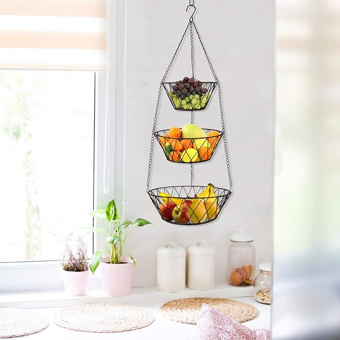 Heavy Duty - 3 Tier Hanging Kitchen Bronze Fruit Basket