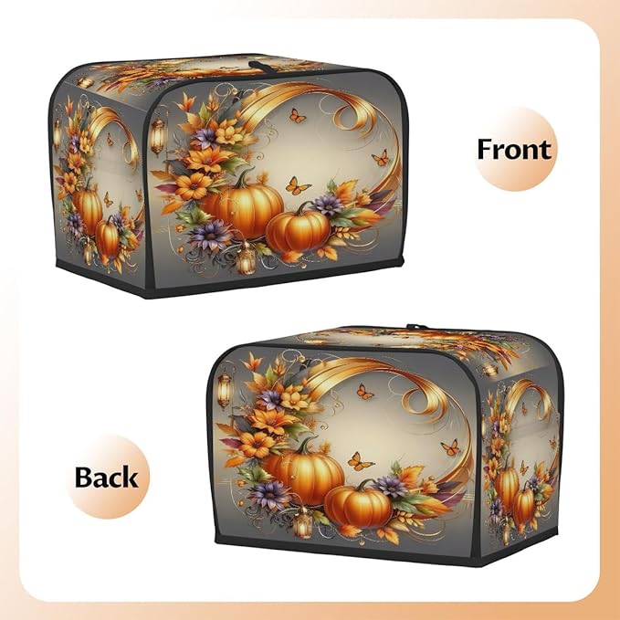 Art Fall Pumpkin Flower Toaster Cover 2 Slice Dust and Fingerprint Protection Toaster Bread Maker Covers Washable Kitchen Small Appliance Covers for Kitchen Accessories Decor Bakeware Women Gift