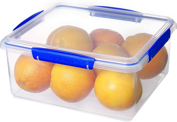Sistema KLIP IT Food Storage Container,5 L,Airtight & Stackable,BPA-Free,Clear with Blue Clips,(Pack of 4)
