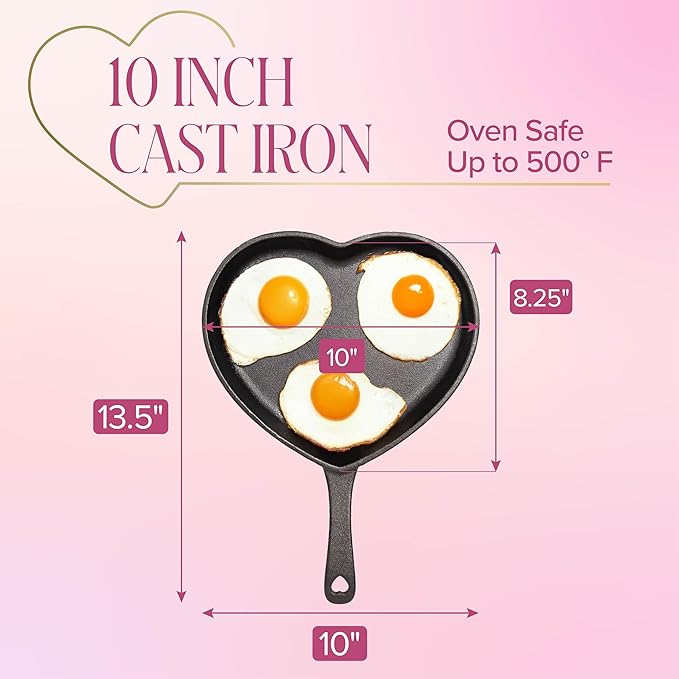 Paris Hilton Pre-Seasoned Cast Iron Heart Skillet Pan, Heavy-Duty Frying Pan for Cooking, Baking & Searing, Oven Safe, Stovetop Compatible, 10-Inch