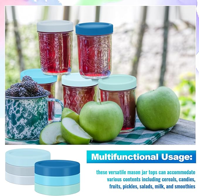 Teenyyou 6 Pcs Silicone Wide Mouth Lids Mason Jar Lids Thickened Leak Proof Lid for 86 mm All Wide Mouth Mason Jars, Reusable Large Canning Jar Caps(Classic Color)