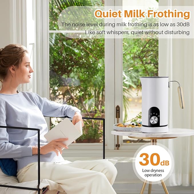 5 in 1 Electric Milk Frother Automatic Hot & Cold Foam Maker Auto Shut-Off Durable Detachable Milks Frother Fast Frothers Safe BPA Free Easy to Use and Clean for Heated Milks, Matcha (White)