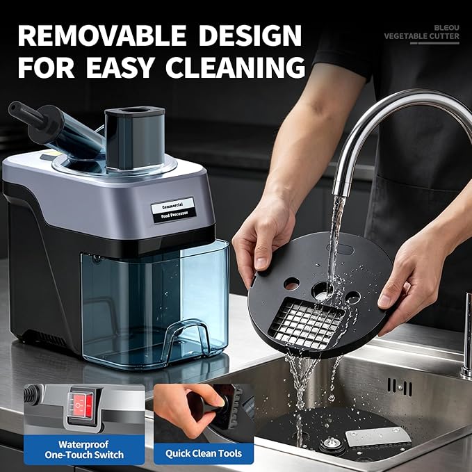 BLEOU 5-in-1 Electric Vegetable Chopper, 330LBS/H Commercial Food Processor Veggie Dicer Slicer with Magnetic Safety Lid, Non-Slip Base & Stainless Steel Blades for Restaurant Home Kitchen