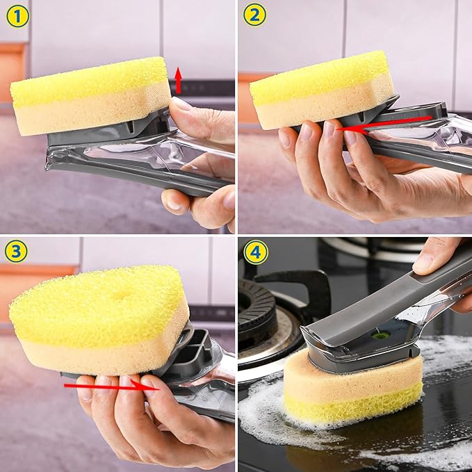 Sponge Dishwand Brush Refills for Scotch-Brite Dishwand - 10 Pack Dish Soap Non-Scratch Brush Refills for Nonstick Pots and Pans, Glass & Tubs (Yellow)