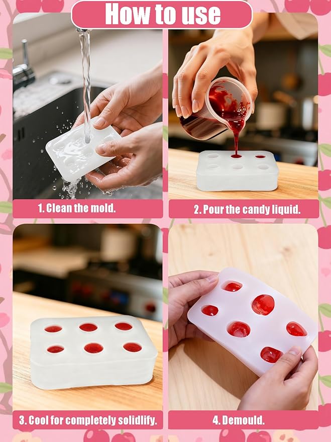 6 Cavity Cherry Silicone Mold – Silicone Fruit Mold for Chocolate, Fondant, Candle, Resin & Cake Decor, 3D DIY Baking Tool for Parties & Gifts (Cherry)