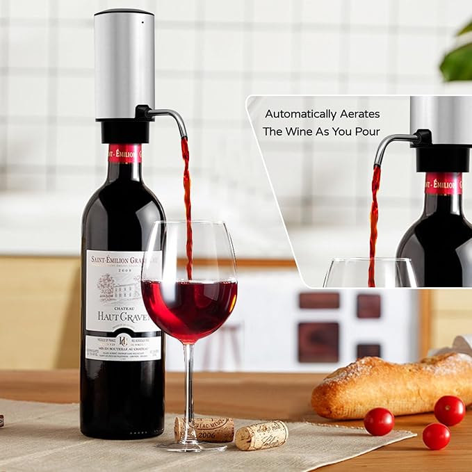 Electric Wine Opener Set - Automatic Rechargeable Corkscrew for Wine Bottles with Foil Cutter, Wine Aerator & Vacuum Stopper