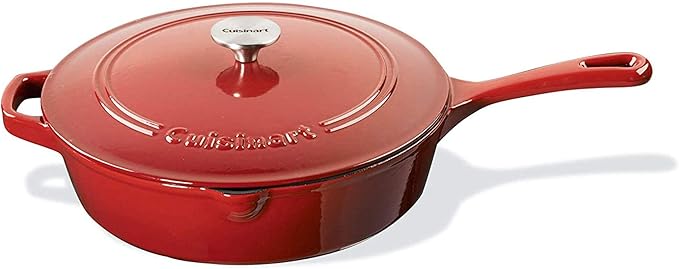 Cuisinart 12-Inch Cast Iron Chicken Fryer with Lid, 4.5 Quart Capacity, Porcelain Enameled Interior, Oven Safe, Induction Compatible, Red Gradient
