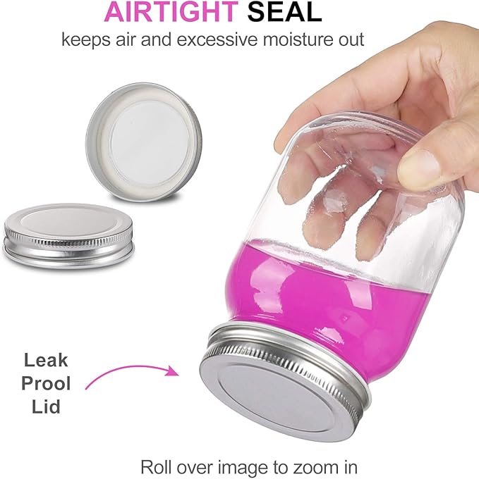 YINGERHUAN Glass Regular Mouth Mason Jars, 16 oz Clear Glass Jars with Silver Metal Lids for Sealing, Canning Jars for Food Storage, Overnight Oats, Dry Food, Snacks, Candies, DIY Projects (4PACK)