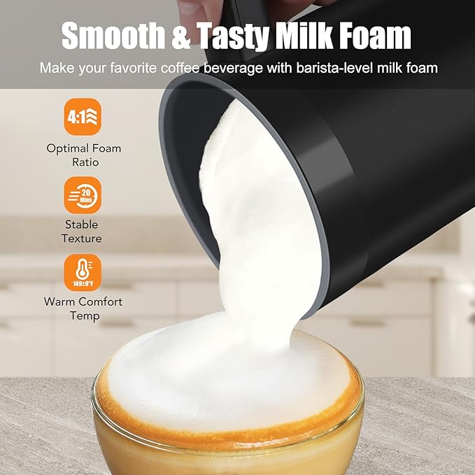 Milk Frother, 4-in-1 Electric Milk Steamer and Frother, 13.5oz/400ml Automatic Large Capacity Warm and Cold Foam Maker, Milk Warmer and Coffee Frother for Latte, Cappuccino, Macchiato(Black)