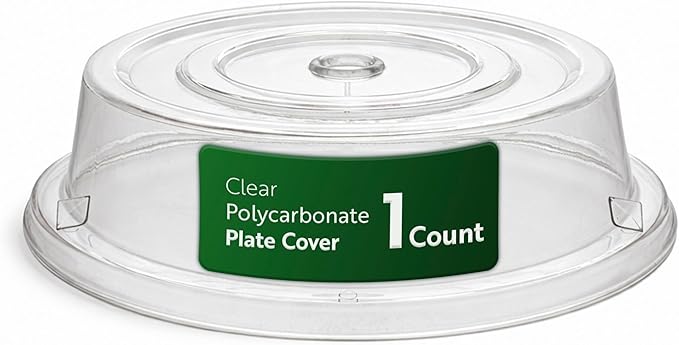 Restaurantware Cater Tek 10.2 Inch Polycarbonate Plate Cover 1 Shatterproof Dish Cover - Dishwashable Endures Up To 210F Clear Plastic Splatter Cover With Finger Hole For 10-Inch Plates