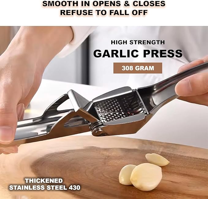 Croomi Garlic Press Stainless Steel - Premium Professional Mincer Tool - Rust Proof & Dishwasher Safe - Garlic Presser & Masher - Ginger Crusher with Soft Ergonomic Handle - Easy to Squeeze & Clean