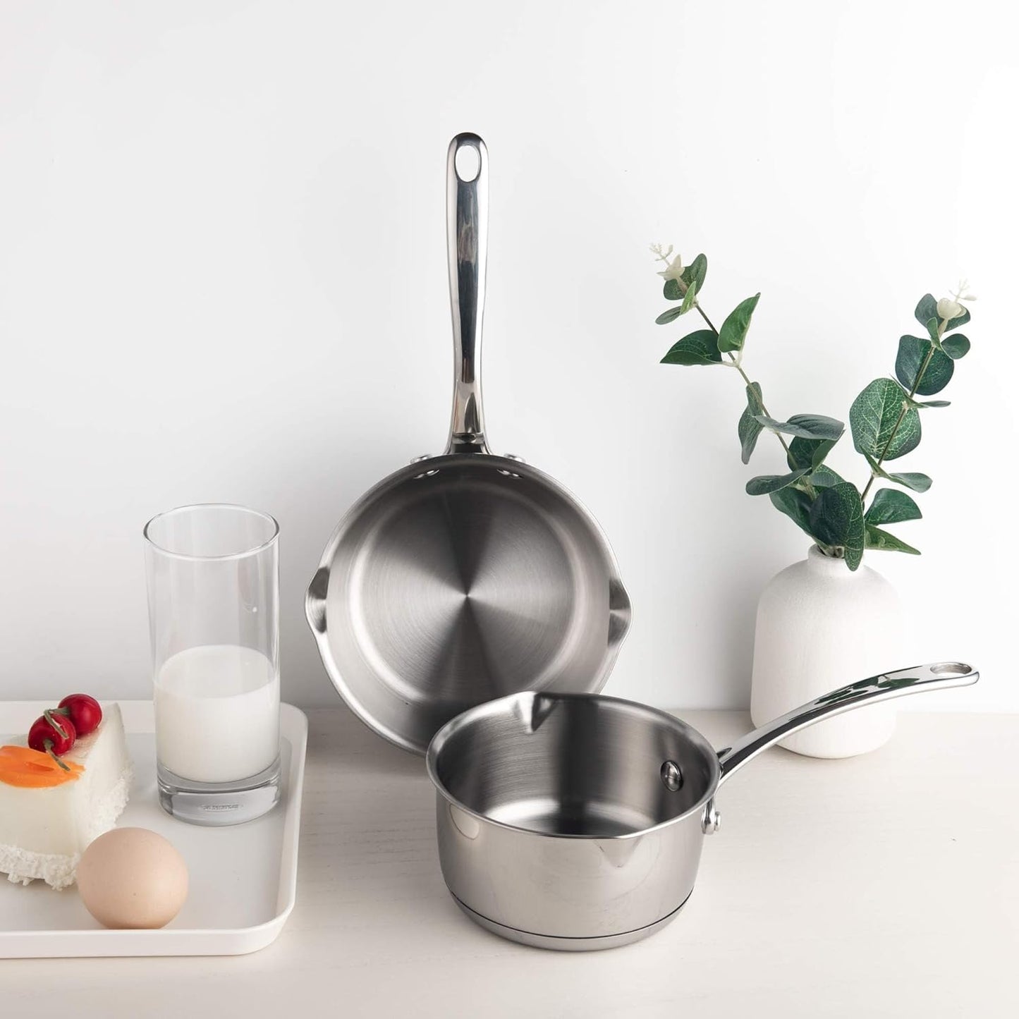 IMEEA Small Saucepan for Melting Butter Heavy Duty 18/10 Tri-Ply Stainless Steel Butter Warmer with Dual Pour Spouts, 0.75-Quart