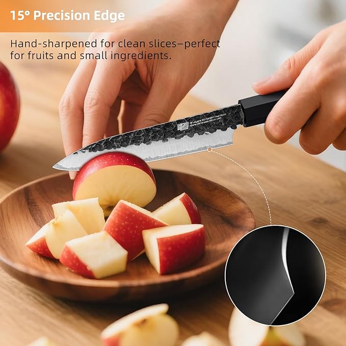 FINDKING Kitchen Utility Knife, 5 Inch Japanese Paring Knife, Small Fruit Knife with 9Cr18MoV High Carbon Steel Blade, Rosewood Octagonal Handle, for Fruits and Vegetables, Dynasty Series