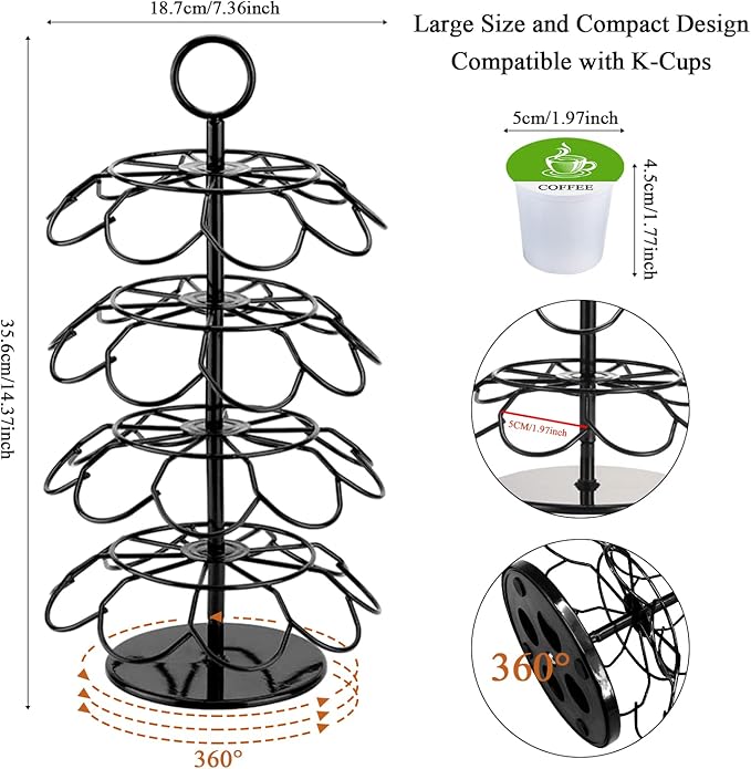 KIMIUP Coffee Pod Holder, K Cup Organizer Compatible with K-Cups(36 Pods), Kitchen Detachable Coffee Pod Organizer for Countertop, Spins 360-Degrees
