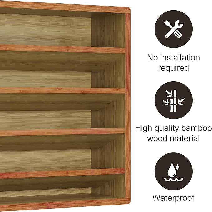 Orimade 4 Tier Spice Rack Organizer for Cabinet, Freestanding Bamboo Seasoning Rack for Countertop, Cupboard, Pantry, Kitchen, 13.18 x 4.13 x 12.2 inches(Spice Jars Not Included), Walnut Stain
