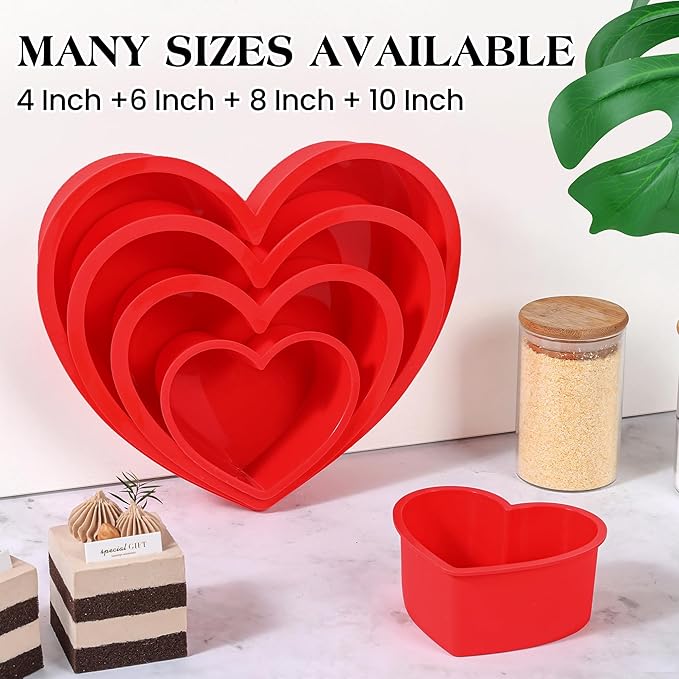 8 Inch Silicone Heart Shaped Cake Pans Small Heart Cake Pan Set Nonstick Silicone Heart Molds for Baking (2 Pcs, Red)
