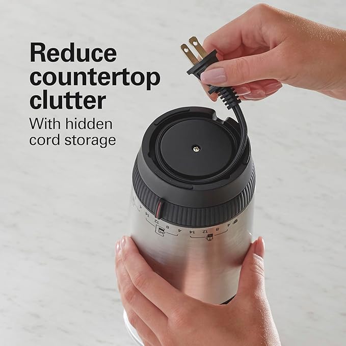 Hamilton Beach Custom Grind Electric Coffee Grinder for 4-14 Cups, One-Press Hand-Free Operation with Auto Shutoff, Removable Grinding Bowl For Easy Pour and Clean, Stainless Steel (80406) (Pack of 2)